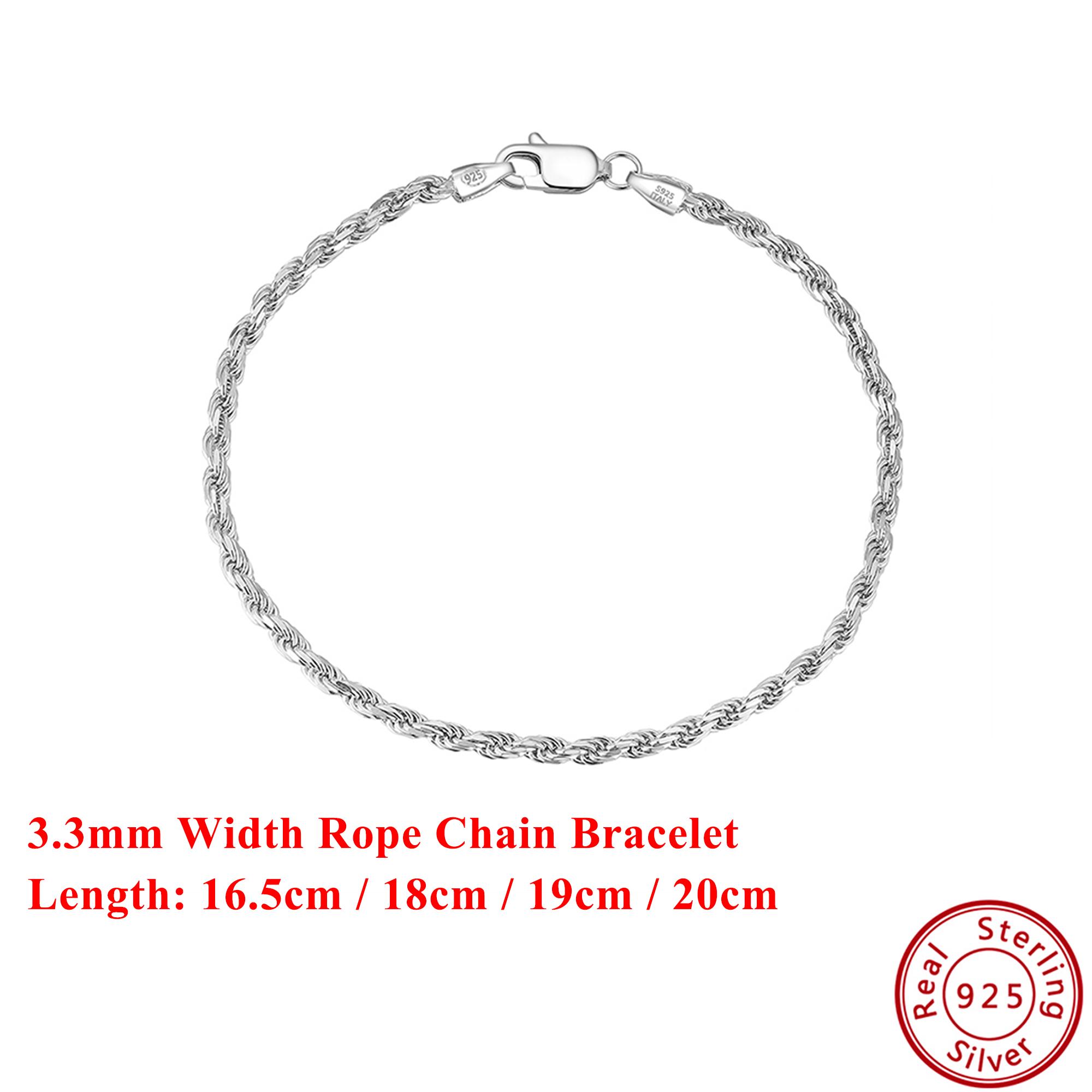 

EFFIE QUEEN 925 Pure Silver 3.3mm Rope Chain Bracelet Simple Jewelry Basic Hand Chain for Women, Men Birthdays Party Gift SB102 16.5cm серебряный