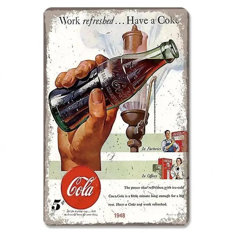 Tin Signs Vintage Cola Soft Drinks Poster Metal Girls Drink Cola Bottles Metal Plate Wall for Bar Pub Club Restaurant Decor