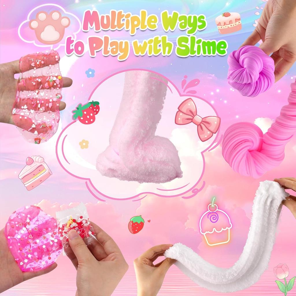 Festive 6Pcs Pink Cloud Slime Set, Soft Elastic Slime Kit, Cute Relaxation Toy for Holiday Party Favors & Gifts
