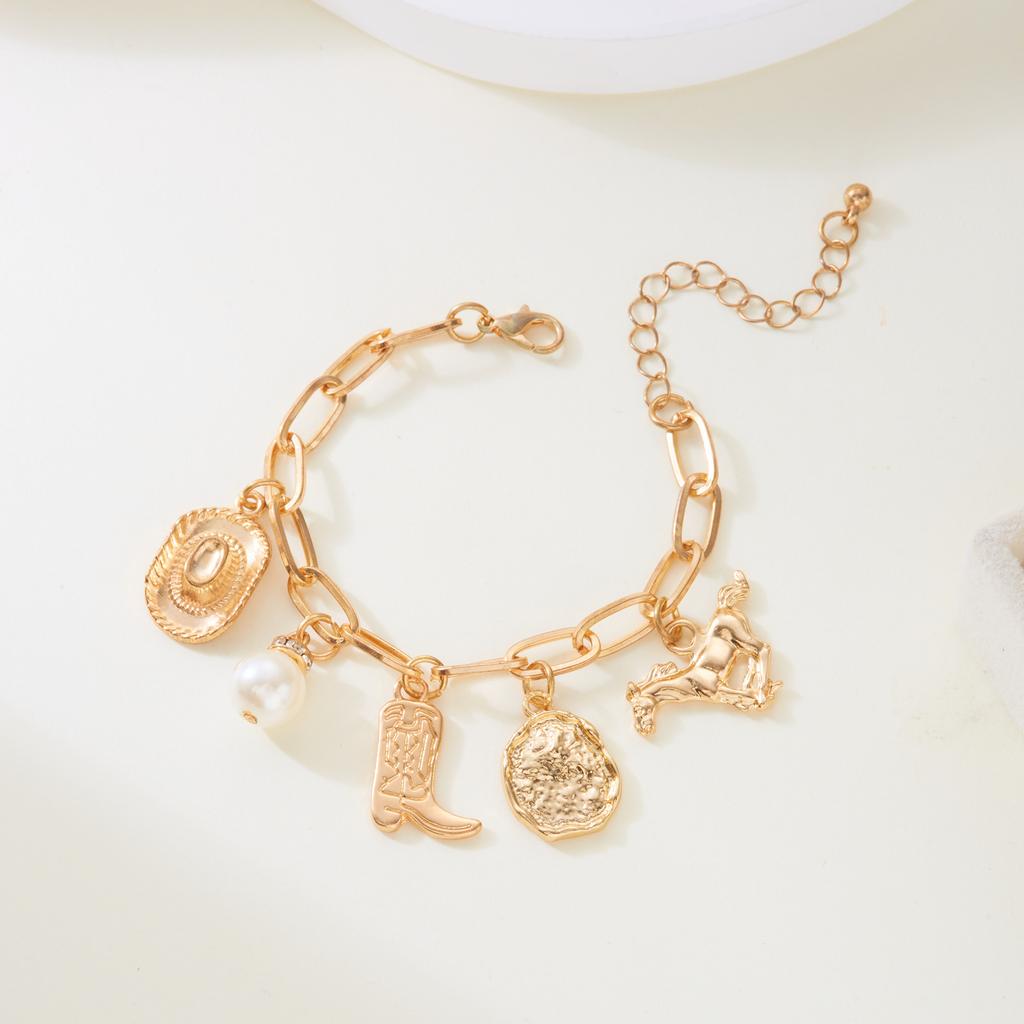 Gold Vintage Bohemian West Cowboy Hat Boots Pendant Necklace Bracelet