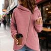 Women's Fleece Jacket Oblique Zip Up Long Sleeve Sherpa Coat Fuzzy