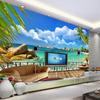 Sommer Strand Terrasse Landschaft 3D Wandbild Fotografie Wandmalerei Tapete Wohnzimmer TV Hintergrund Wandbild