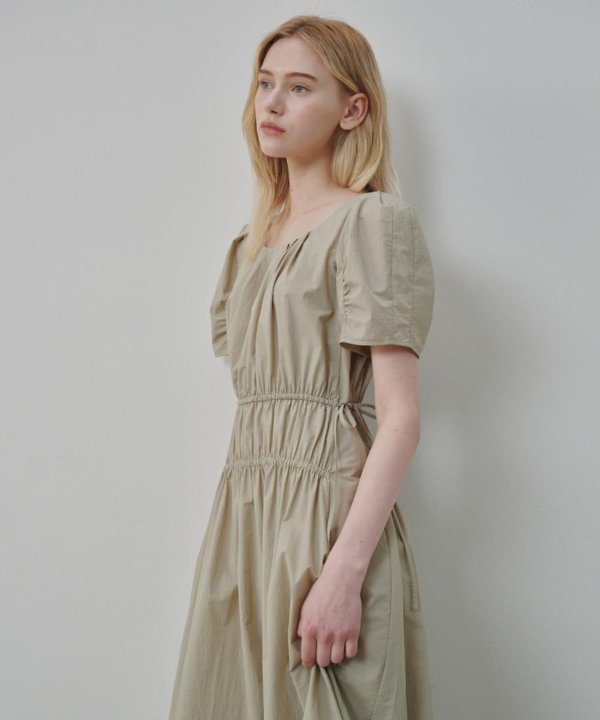 Ollibeudeollibeu Shirred Voluminous Sleeve Boat Neck Dress Ow6Mo6000