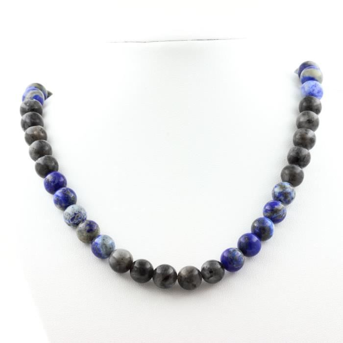 Collier - A Bijoux - Lapis Lazuli 5A - Labradorite 8 mm - Acier inoxydable - 45 cm
