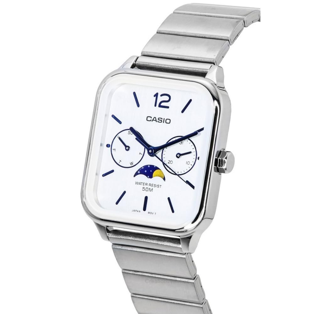 Casio Relógio Branco Prata Clássico Masculino - MTP-M305D-7AVDF Mostrador, Pulseira, Prata,