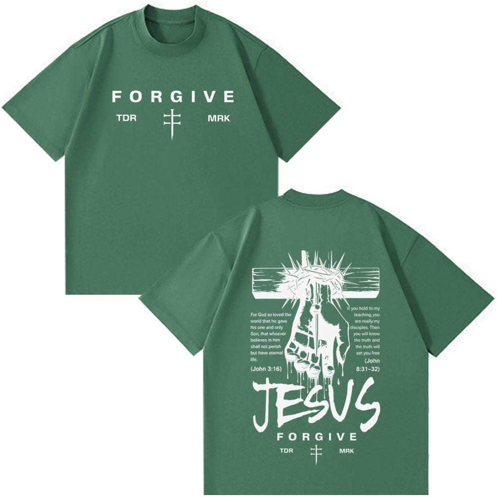 Jesus Forgive Vintage Fashion Graphic Tshirt Unisex Unisex Casual Loose Tshirts Shortsleeved Oversized Hiphop Cotton Tshirts