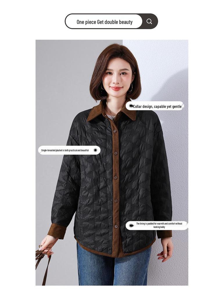 Lightweight Women's Mid-Length Cotton Jacket - 2024 Autumn/Winter Casual Fashion, Padded Patchwork, Loose Fit, Korean Style