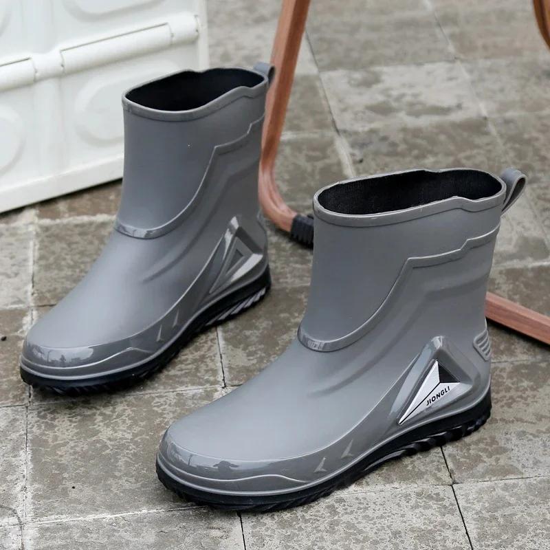Fashionable Rain Boots for Men, New Style, Short and Mid-length Rain Boots, Non-slip Work Rubber Shoes, Outdoor Fishing Shoes