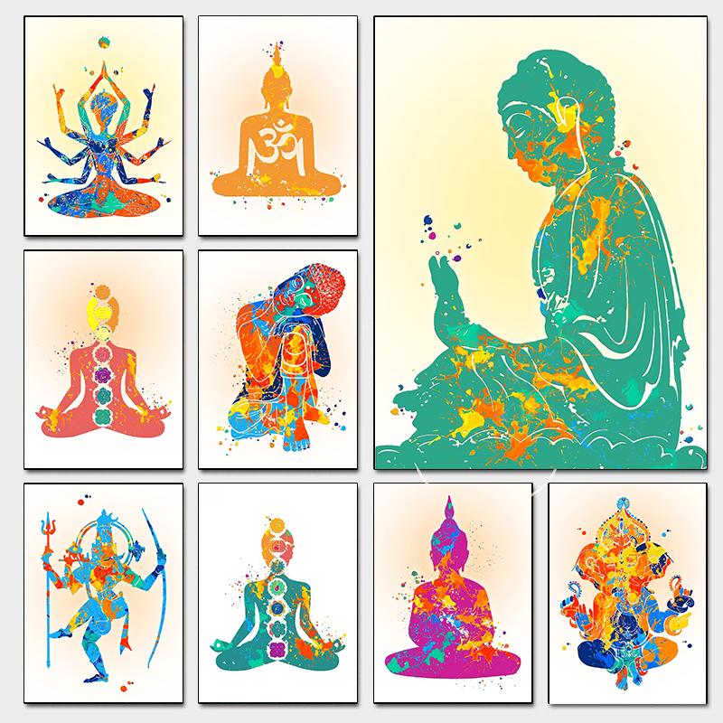Classic Buddha Yoga Encourage Posters Lotus Posture Meditation Modern Prints Canvas Wall Art Pictures Home Living Room Decor