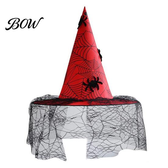 Gothic Wizard Costume Accessories Halloween Witch Hat, with Lace Mesh And Simulated Spiders, Unique Witchy Outfit for Adults Style Accessory, Parties