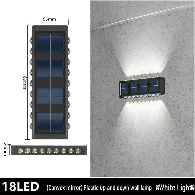 מנורת קיר חיצונית עמידה למים עם ראש כפול סולארי: פנס גן עולה/יורד עם קישוט זוהר