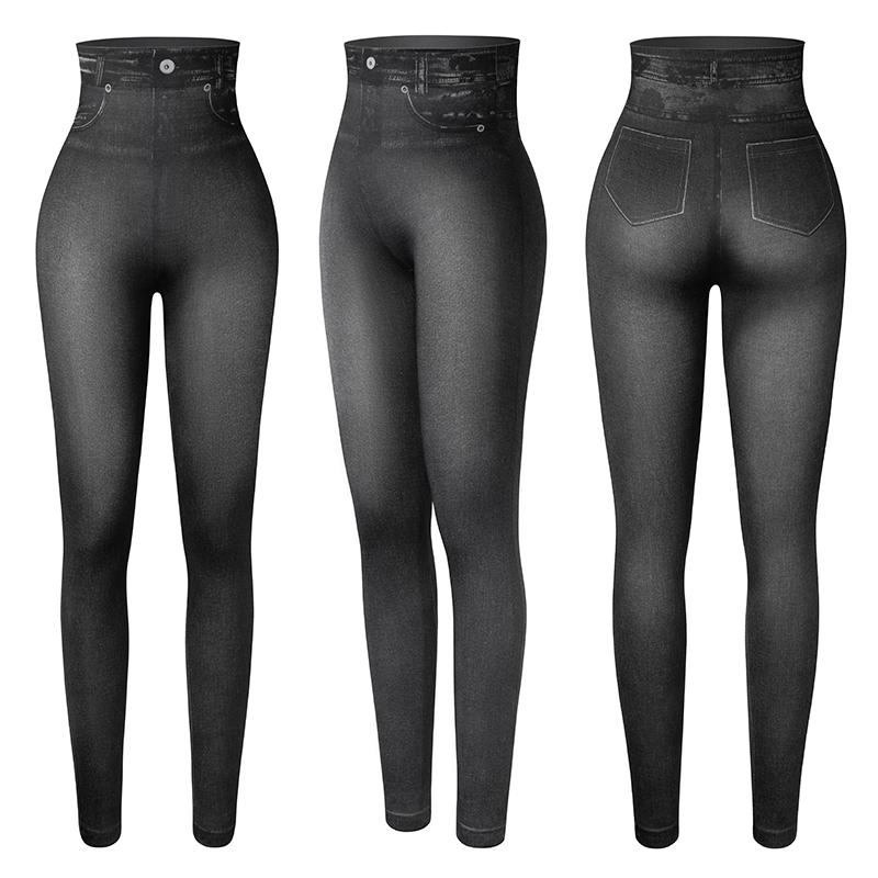 Faux Denim Jeans Leggings Hohe Taille Mode Schlanke Frauen Nahtlose Leggings Sexy Lange Druck Fitness Legging Casual Bleistift Hosen