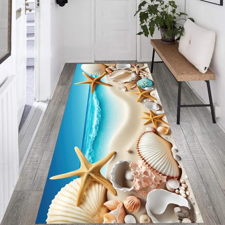 Underwater Coral Reef Runner Rug 3D Ocean Illusion Hallway Carpet with Tropical Fish Coastal Nautical Home Decor