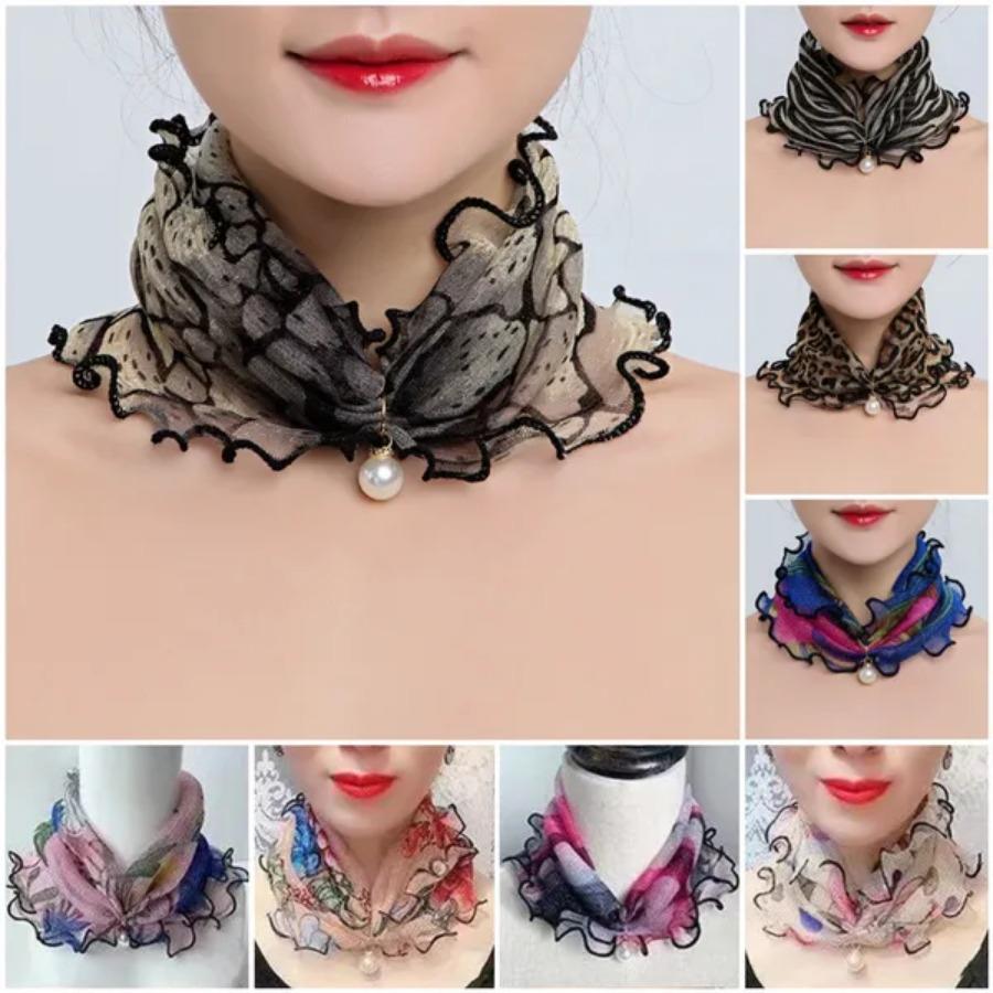 18 Estilos Bufanda de Seda Dorada para Dama con Encaje de Orejas de Madera Perlada Bufanda Variedad Bufanda Cuadrada de Moda Bufanda de Seda Multifuncional