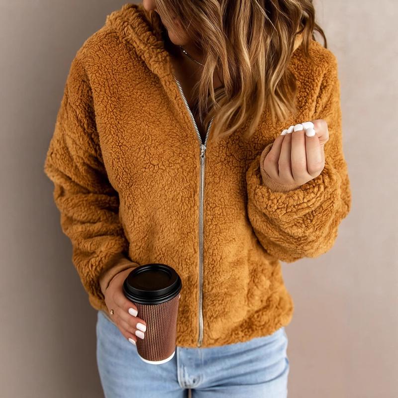 New Women's Casual Hooded Long Sleeve Pullover Solid Color Multicolor  Plush Jacket
