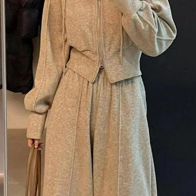 Plus Size Women's Autumn Casual Sportswear: Korean Style Zipper Jacket & Pants Two-Piece Set