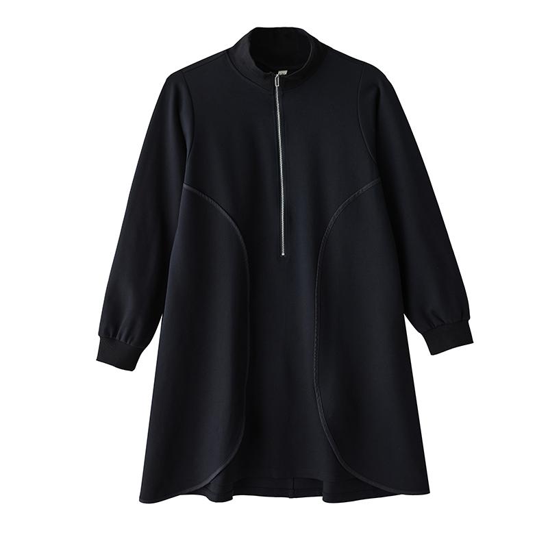 DIMANAF 2025 Women Plus Size Autumn Shirt Dress Loose Casual Oversize Long Sleeve Vintage Dress Black Zipper