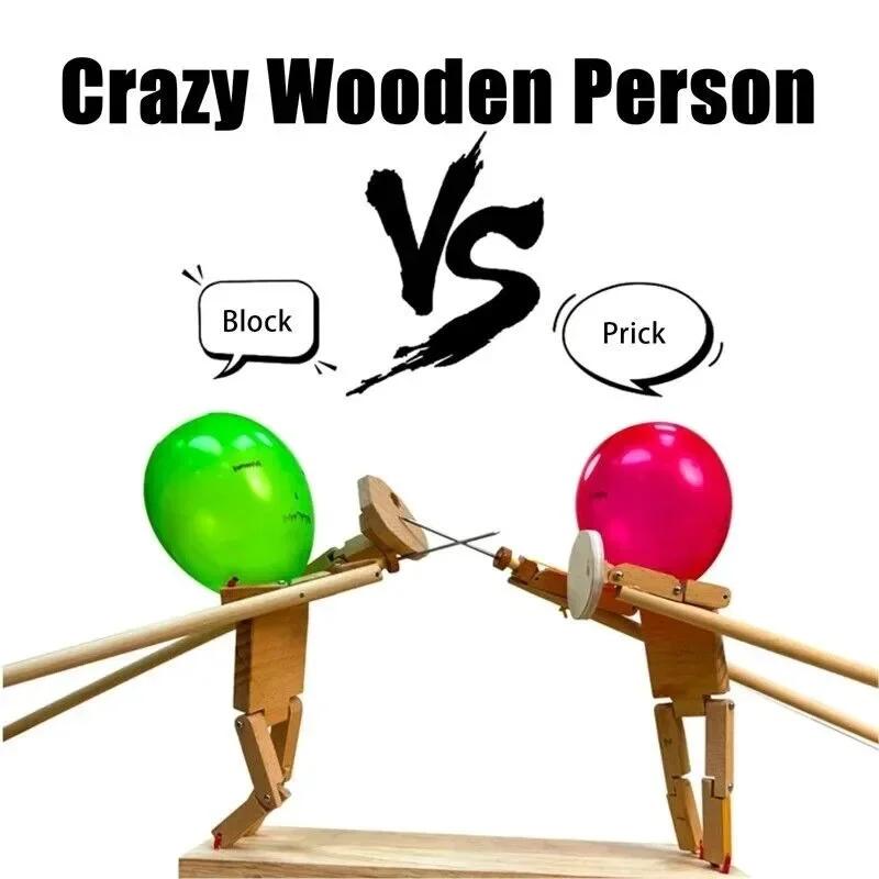 Fencing 2 Balloon Players Fast Wooden Inflatable Fighter Wooden Balloon Paced for Battle Battle Head Game Handmade Puppet