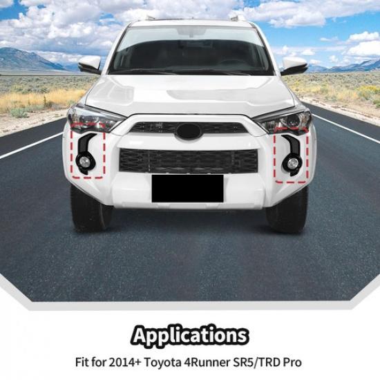 2xCar Fog Light Lamp Decor Cover Trim For 4Runner SR5/ TRD Pro 2014+ Gloss Black