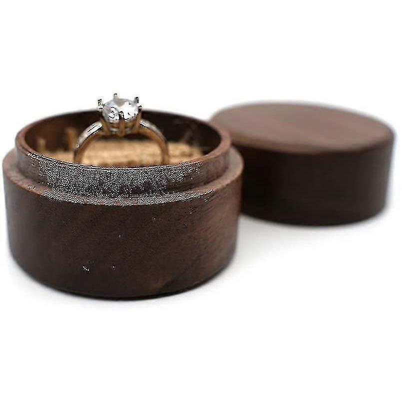 Jewelry Ring Box, Small Earring Display Gift Box, Wooden Keepsake Box, Round Wooden Ring Boxes With Detachable Lid For Proposal, Engagement, Birthday