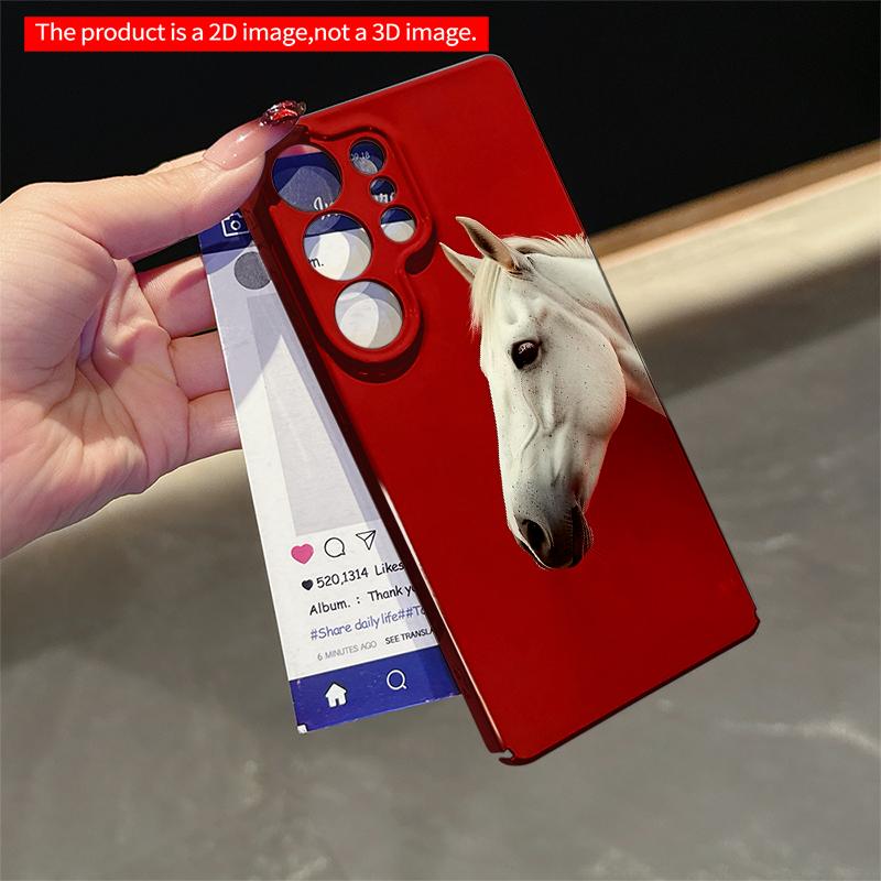 2DFlat Samsung Phone Case White Horse Against Bold Red Background Applicable To Galaxy S22 S23 S24 S25ULTRA S26 A12 A13 A14 A15 A16