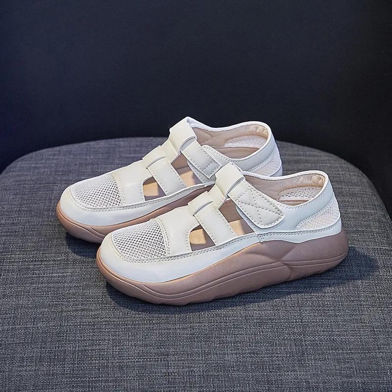 Women Summer Sandals Solid Color Mesh Shoe Ladies Hollow Out Casual Open Toe Slip-on Platform Female Roman Retro Sandalias Mujer