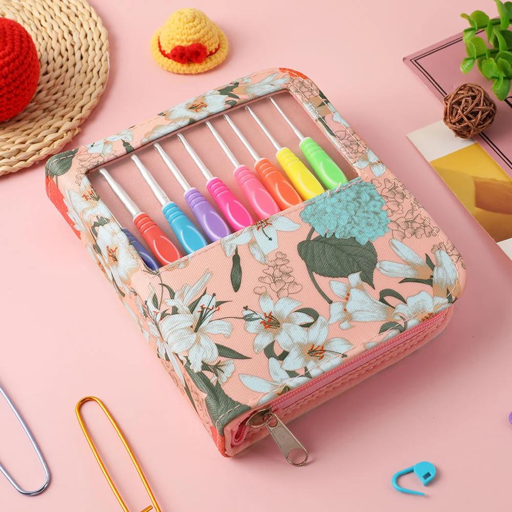 Aluminum Crochet Hook Kits Handmade Crafts Knitting Needles Set Comfortable Grip with Storage Bag for DIY Scarves Gloves