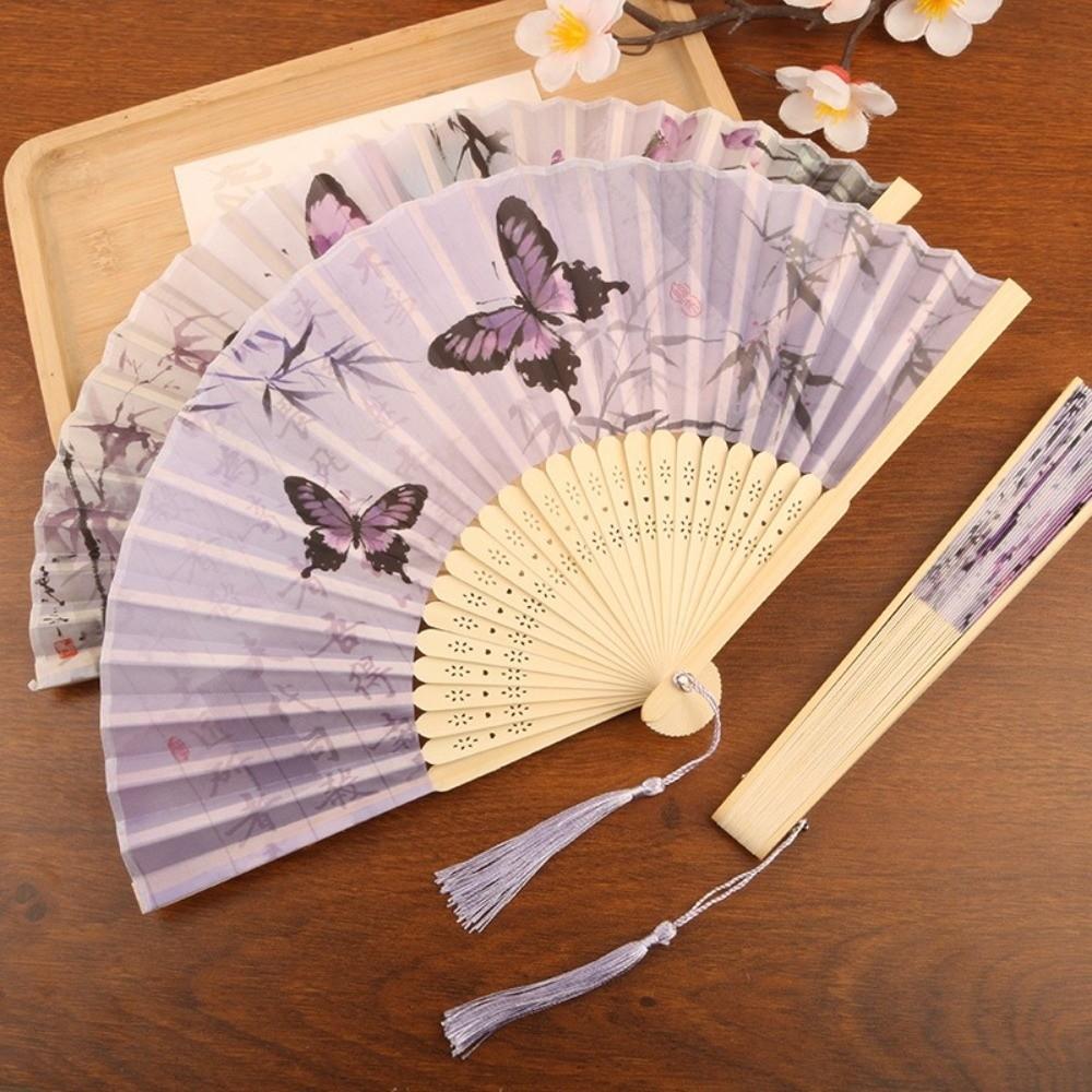 Chinese Style Retro Bamboo Fan Butterfly Pattern Dance Fan Portable Handheld Fan Home Decoration