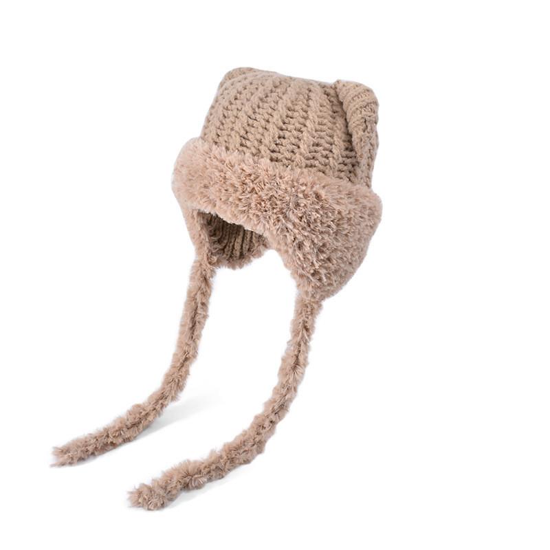 Toddler Bear Ear Knitted Hat Warm Winter Protective Headgear For Kids