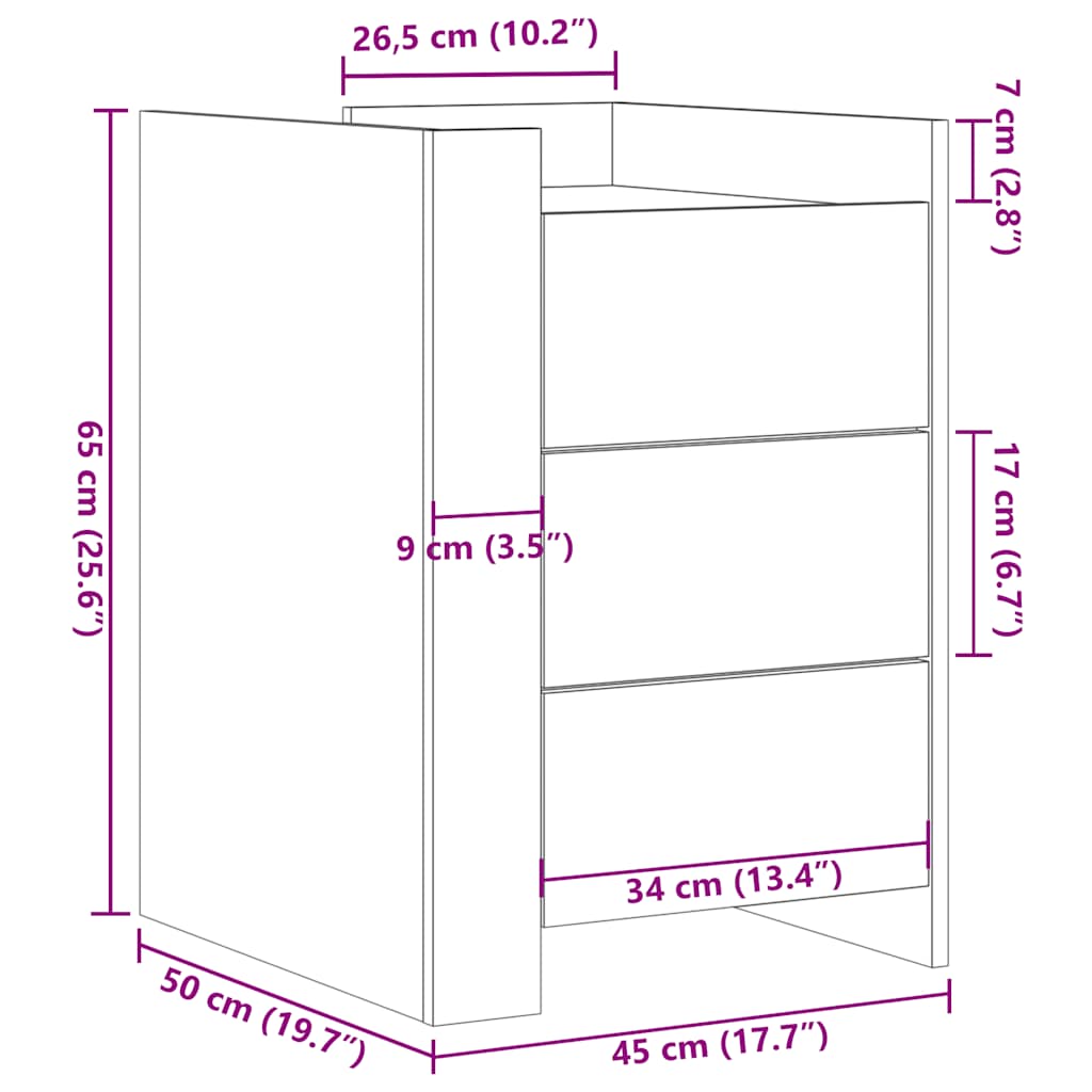 Nightstand Concrete Gray 45 x 50 x 65 cm Particleboard