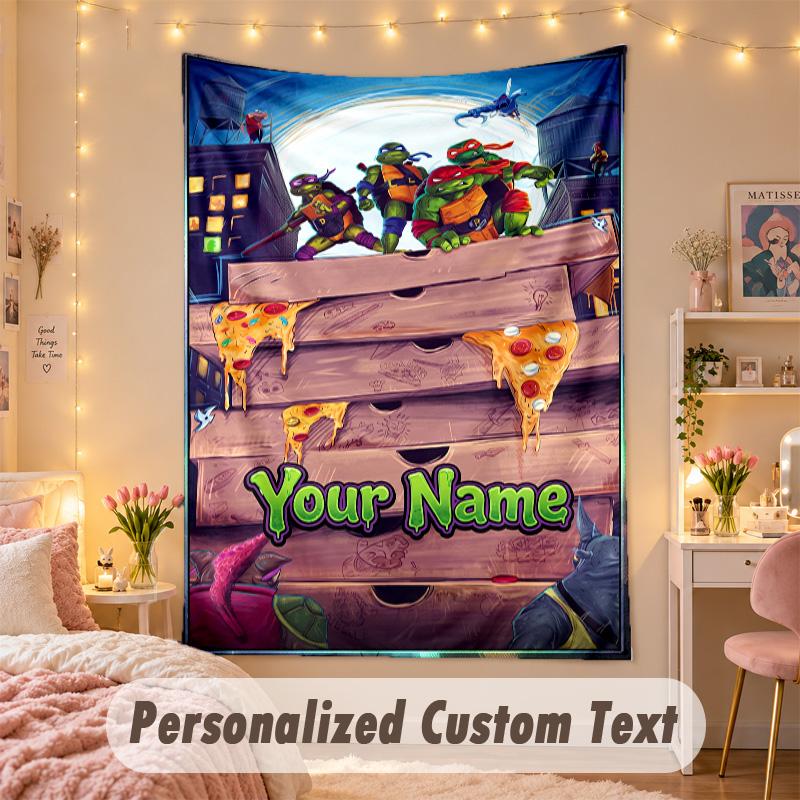 Custom Personalized Tapestry,Teenage Mutant Ninja Turtles Print Custom Name Text Wall Art Hanging for Bedroom