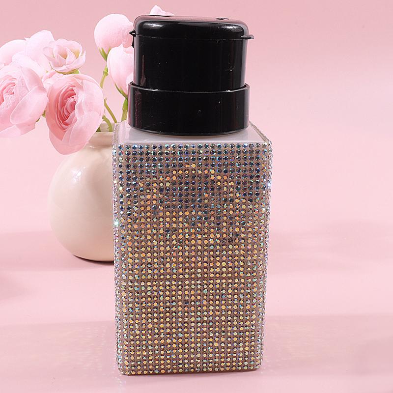 

1 шт. Алмазные многоразовые флаконы для ногтей Пустой диспенсер с помпой-нажатием Жидкость для снятия лака для ногтей Очиститель Бутылка для макияжа Инструмент для маникюра серебряный