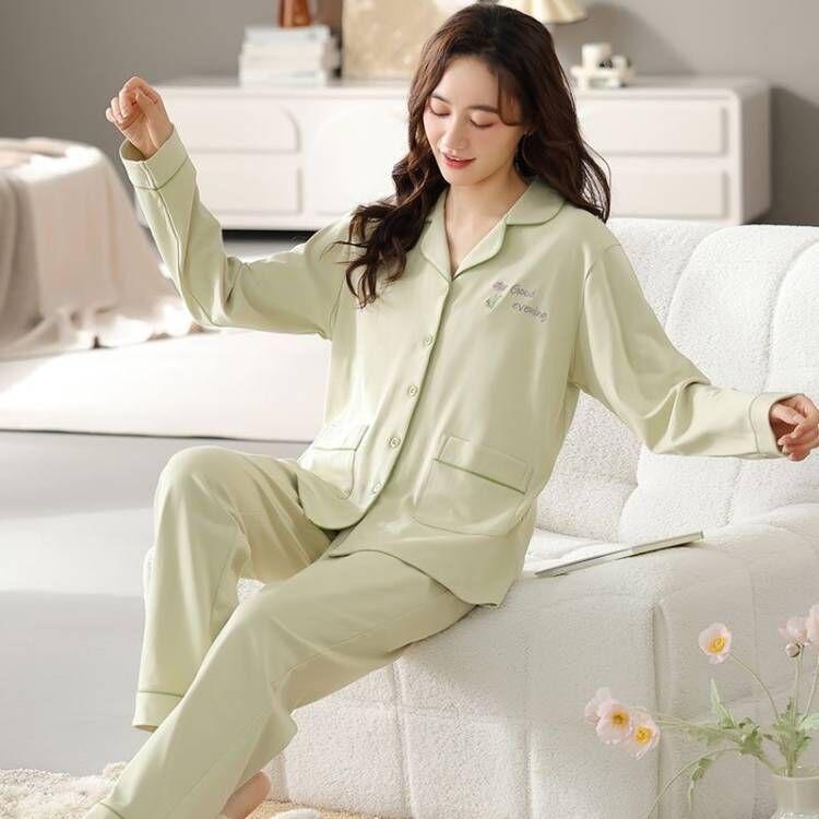 Men's Pajamas 100% Cotton Spring and Autumn Cotton Youth Winter Loungewear Long-sleeved Pajamas Set