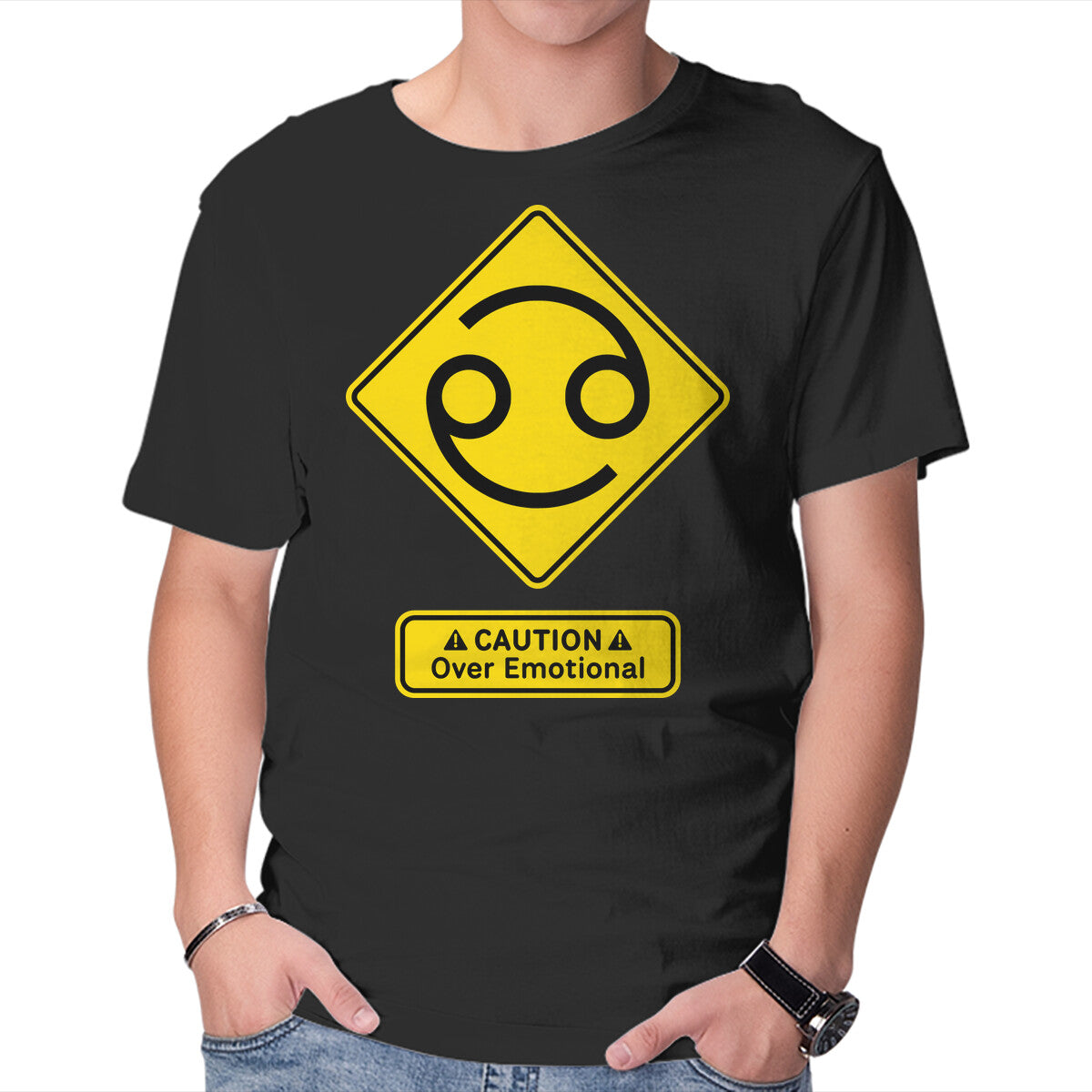 Unisex Crew Neck T-Shirt Caution Over Emotional Graphic Short Sleeve Casual Tee XXXL