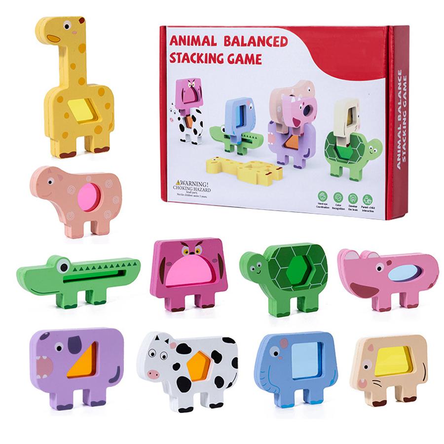 

Montessori Animal Cars Stacking Blocks Kids Balance Puzzle Toy Shape Matching Educational Building Blocks Toddler Learning Game