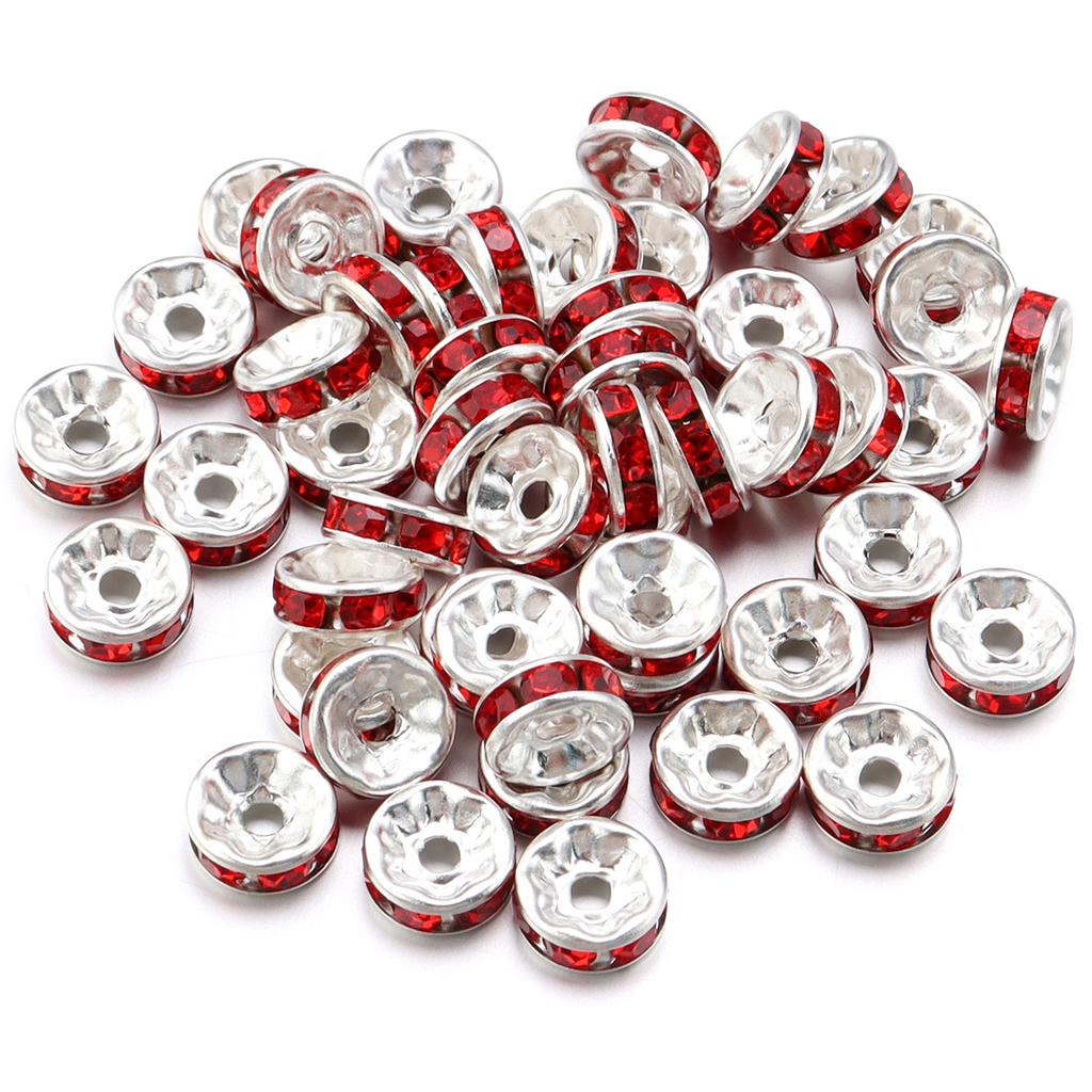 50pcs/lot Colorful Metal Round Rhinestone Rondelle Crystal Beads Loose Spacer Beads For Jewelry Making DIY Bracelet Necklace
