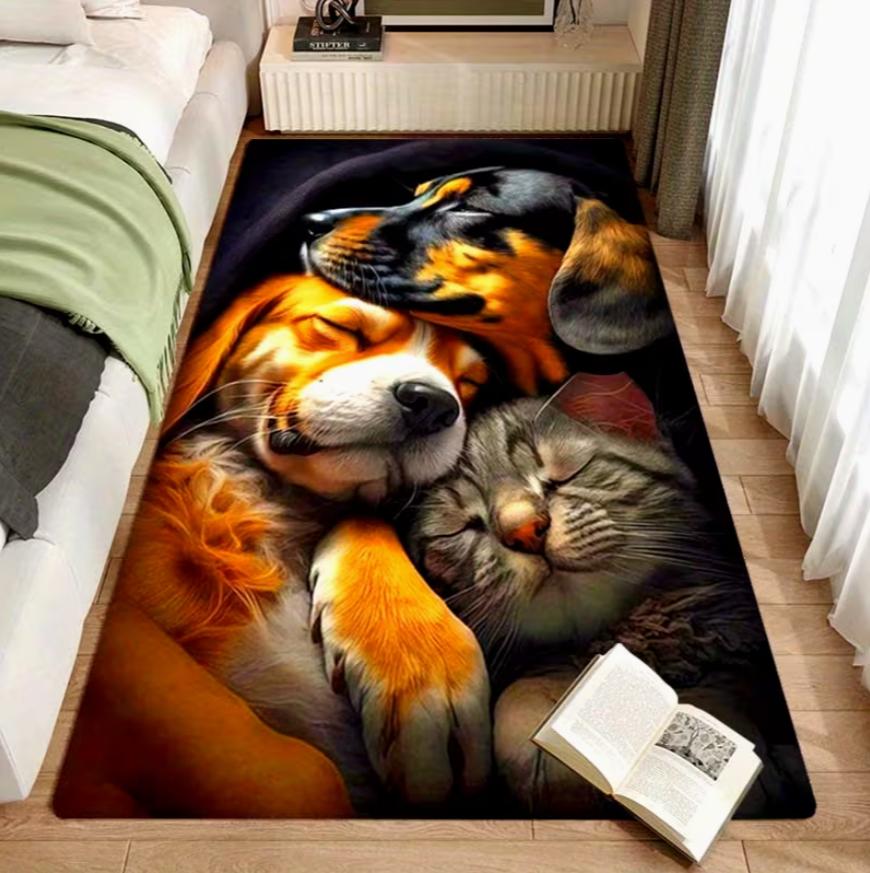 

Ковер в спальню Кошки и собаки Обнимаются Целебная тематика Ковер Нескользящий Мягкий Легко чистить Прочный Любитель домашних животных Домашний декор Коврик 40x60cm