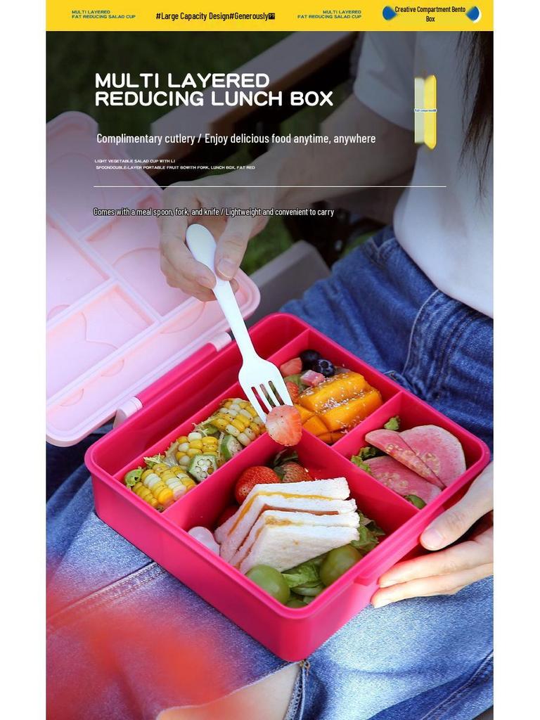Creative Student Bento Lunch Box: Portable, Large Capacity, with Handle for Travel & Camping