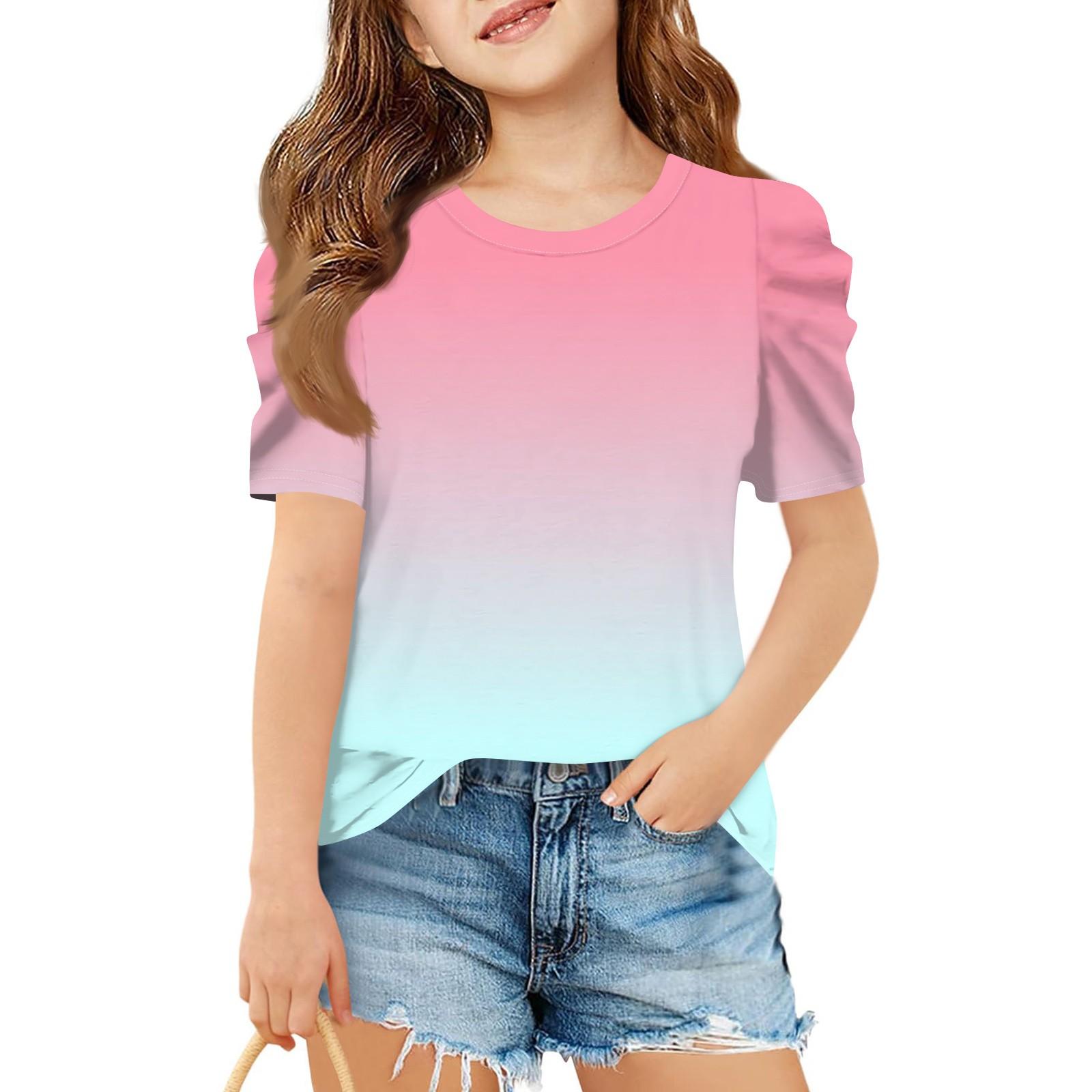 

Summer Girls Short-Sleeved Top, Children s Round-Neck Gradient Casual T-Shirt 150 рожевий