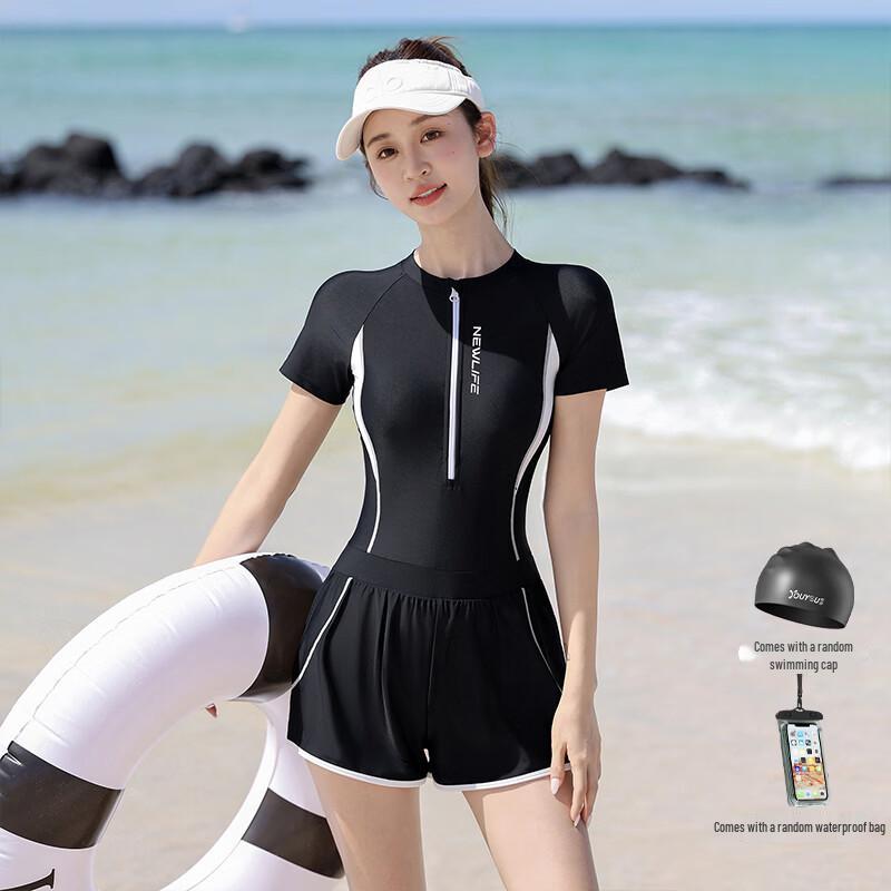 Women's Conservative Short-Sleeve One-Piece Swimsuit Set