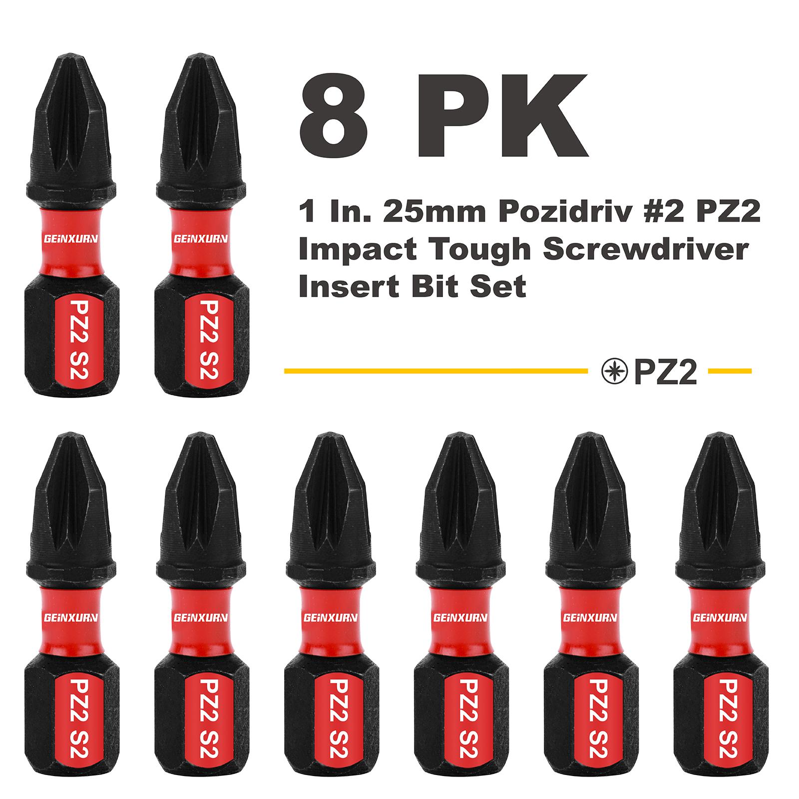 

Набор бит для отвертки Geinxurn 1 дюйм Pozidriv #2 PZ2 Impact Tough, набор бит для отвертки из легированной стали S2 1Inches