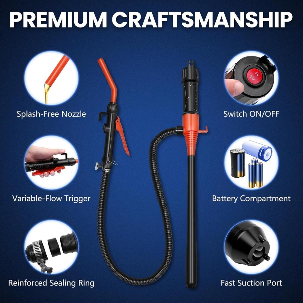 Portable Battery Powered Fuel Transfer Pump - 2.4GPM Handheld With Adjustable Flow For Gas, Diesel, Kerosene & Water