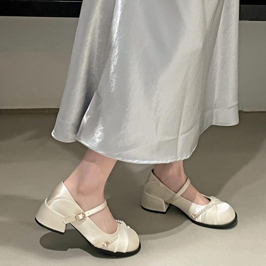 White French round head light mouth thick high heel single shoes women's summer 2025 new with skirt heightening soft sole Mary Jane shoes