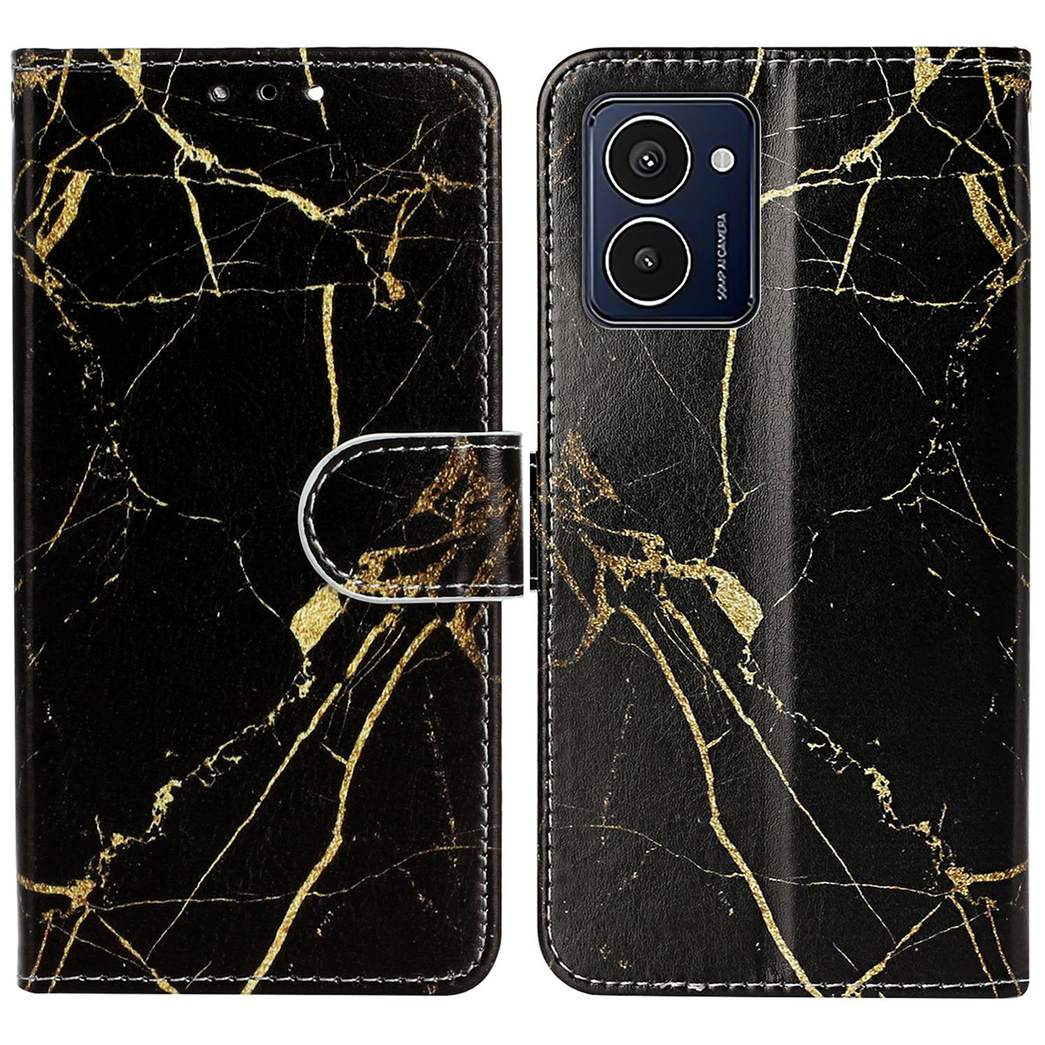 

For HMD Pulse Pro Case Leather Pattern Design Magnetic Clasp Folio Phone Cover Black Gold Marble