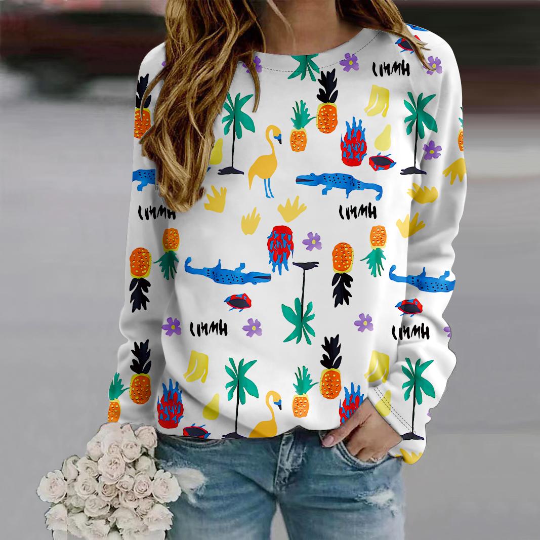 

Осенняя женская мода с круглым вырезом и длинным рукавом, свободная одежда, футболка с принтом подсолнуха 8XL разноцветный