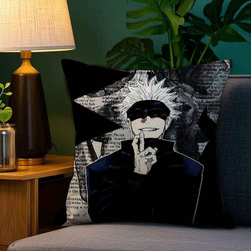 

J-Jujutsu Kaisen G-Gojo Satoru Pillow Case Plush Fabric Soft Double Sided Print Short Plush Home Sofa Cushion Cover Throw 12x12Inch
