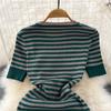 Sommer Kurzarm Gestreiftes Gestricktes Pullover Kleid Frauen Mode Lässig Schlanke, Figurbetonte Etuikleider