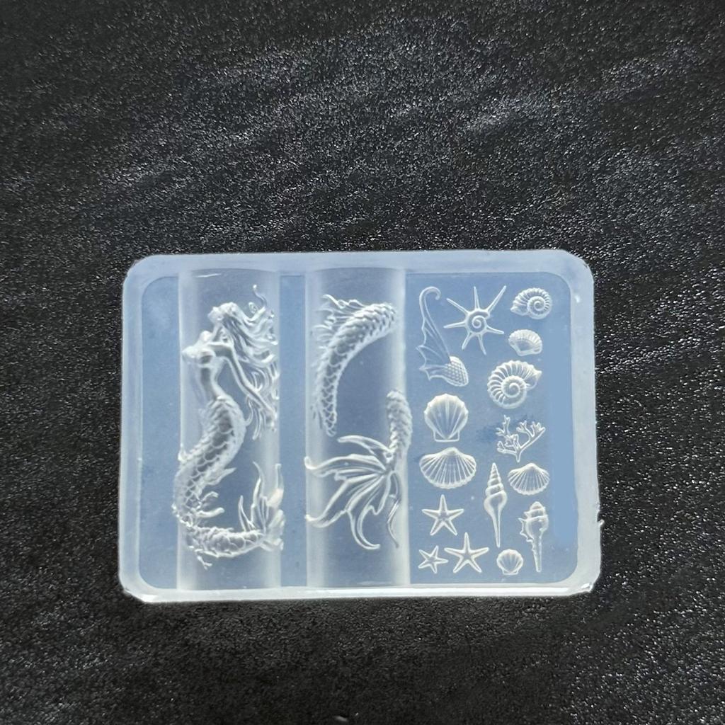 Silicone Nail Art Mould With Sea Shell Fish and Mermaids Patterns Easy Demolding for Manicure
