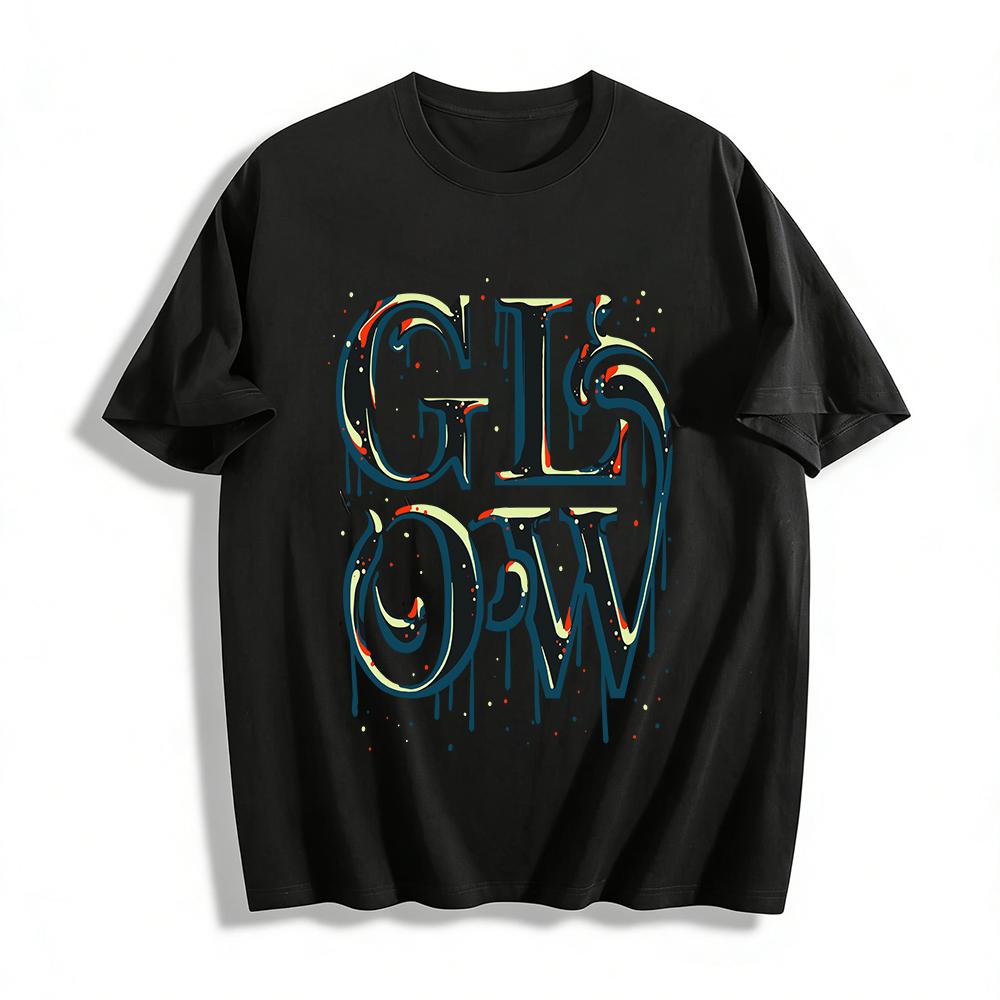 American Street Style GLOW Ink Splash Print Cool Loose Casual T-shirt Pure cotton T-shirt XXS