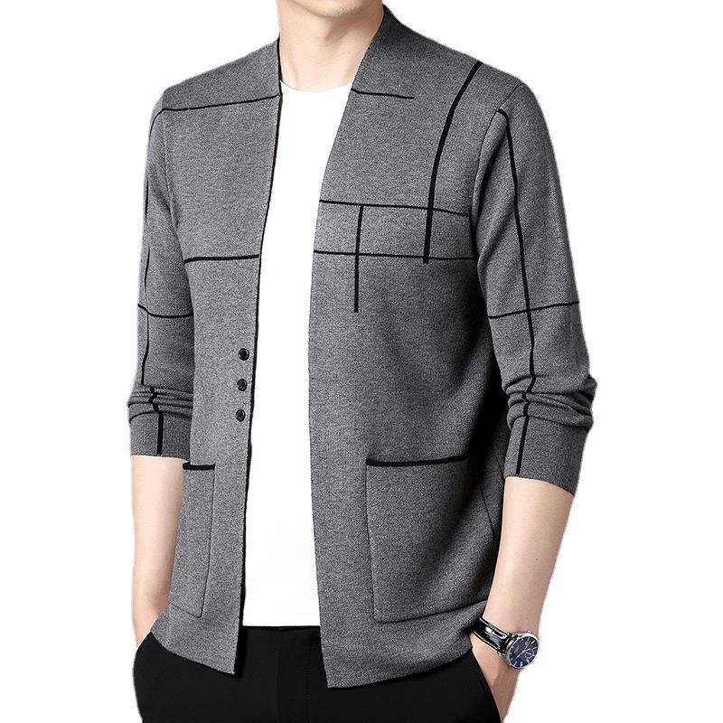 Men's Knitted Cardigan Youth Business Jacquard Fashion Men Sweater Coat Men's Wear